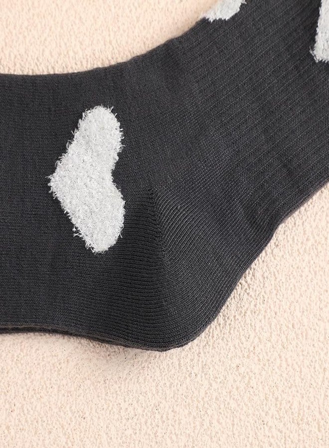 QFSH 2Pcs Cute Grey Black Mid Calf Heart Patterned Athletic Socks for Men Women - Image 5